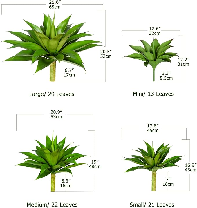 Artificial Agave Plants,Large UV Resistant Fake Agave Planters for Indoor and Outdoor Decorating Artificial Plants for Outdoors Fake Plants (2Pack, 18"