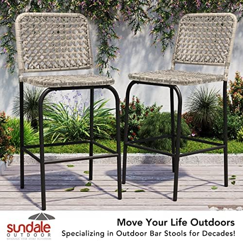 Sundale Outdoor Patio Bar Stools Set of 4, Hand Woven PE Rattan Hollow Back - Image 4