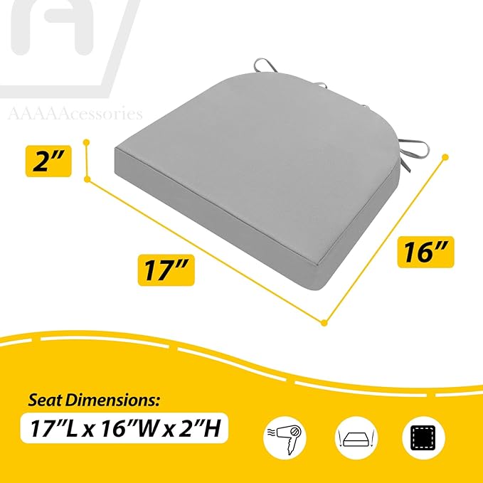 AAAAAcessories Outdoor Seat Cushions for Chairs, Waterproof, Fade-Resistant Patio Furniture Replacement Cushions, 17" x 16" x 2", Set of 2, Gray
