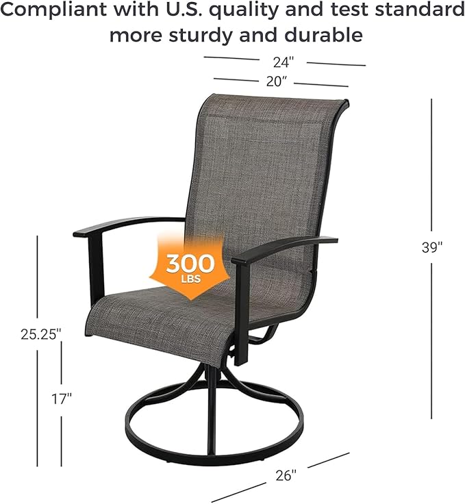 Grand patio Outdoor Swivel Dining Chairs 6-Piece Patio Dining Chair Set Mesh Sling Patio High Back Swivel Rockers, Mixed Coffee