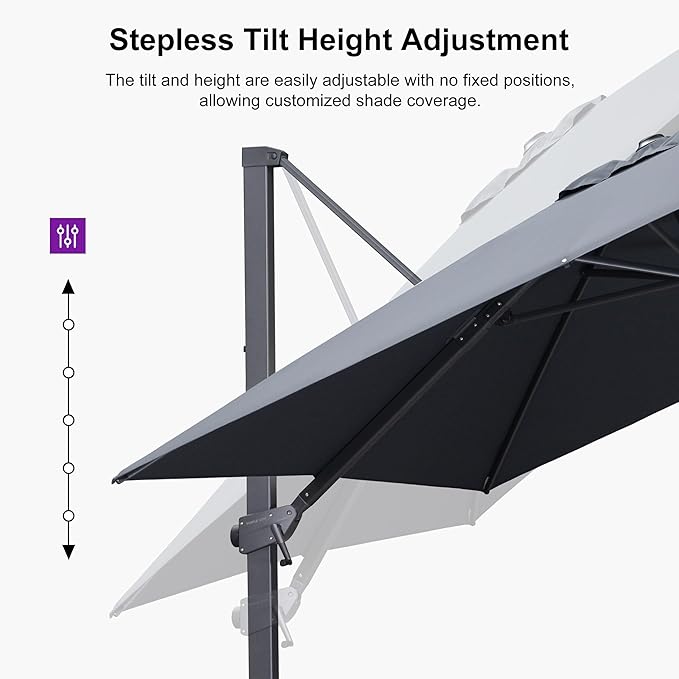 PURPLE LEAF 9' × 11.5' Patio Cantilever Umbrella with Base Outdoor Rectangle Adjustable Offset Umbrellas with 360-degree Rotation and 8 Heavy Duty Metal Ribs for Garden Deck Pool Grey