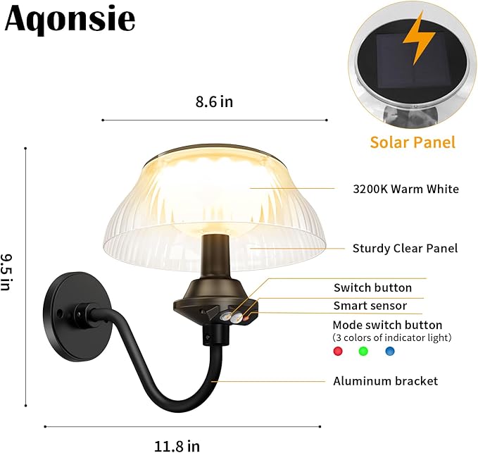 Aqonsie Solar Barn Lights Outdoor with 3 Lighting Modes & Motion Sensor, Attractive Solar Wall Lights Outdoor, Waterproof Outdoor Solar Light for Chicken coop, Barn, Shed, Garden, Porch, Yard, 2 Pack