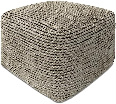 SIMPLIHOME Eastmont 18" Wide Square Pouf in Beige PET Polyester by SimpliHome