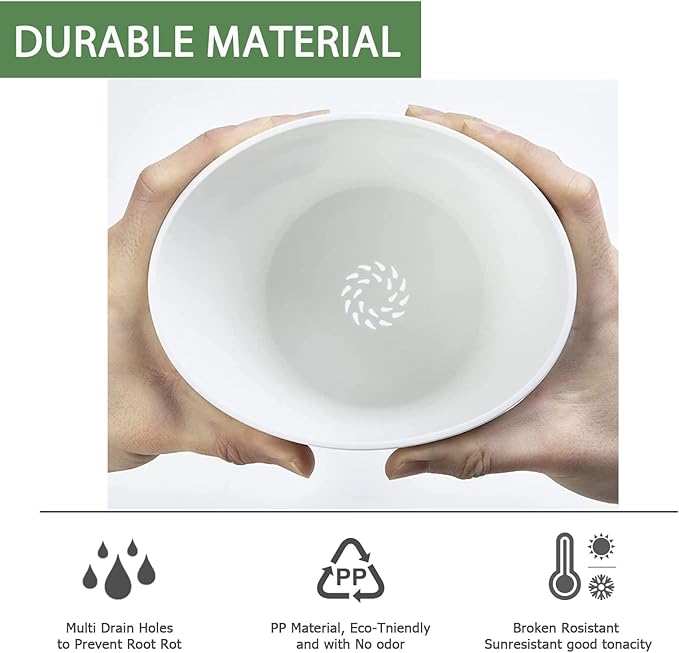 7 Inch Plant Pots Bulk, 6 Pack Plastic Planters with Drainage Holes and Saucers for Indoor Outdoor House Plants and Flowers, White Speckles