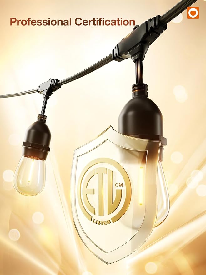 addlon LED Outdoor String Lights 36FT with Dimmable Edison Vintage Shatterproof Bulbs and Commercial Grade Weatherproof Strand - ETL Listed Heavy-Duty Decorative Lights for Patio Garden