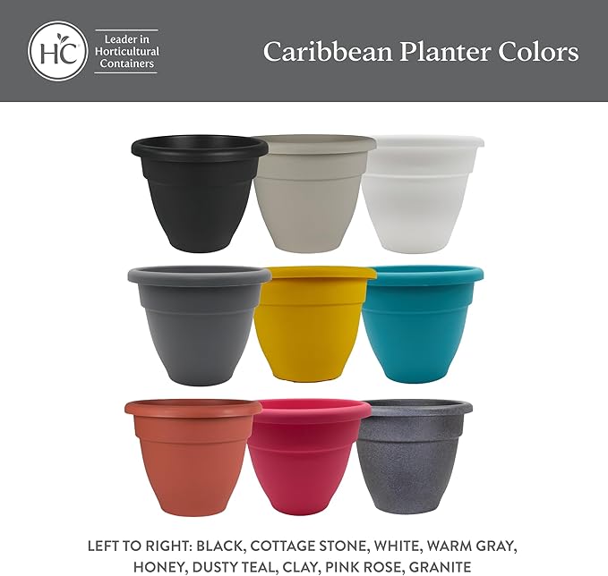 The HC Companies 8 Inch Caribbean Planter - Lightweight Indoor Outdoor Plastic Plant Pot for Herbs and Flowers, Cottage Stone