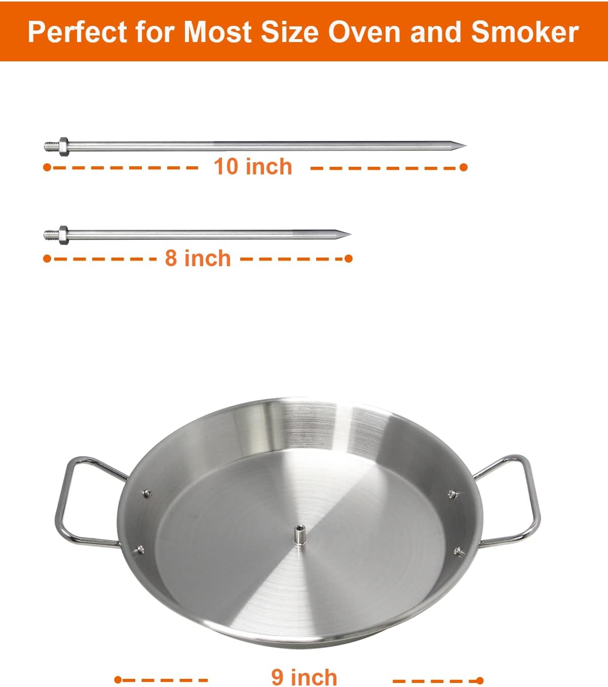 BBQ Vertical Skewer Pan Gyro Spit Shawarma Skewer Stand for oven, Al Pastor Skewer for Grill, El Pastor Hack for Tacos Al Pastor Chicken, Brazilian, Stainless Steel, with 8",10" stick