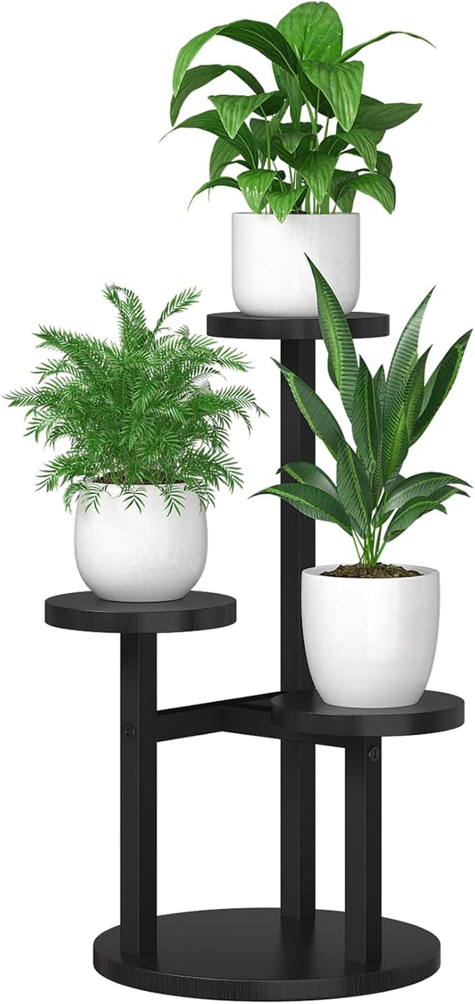 Bamworld 3 Tier Plant Stand Indoor Small Plant Shelf Outdoor Metal Tall Flower Holder Table Support Rack Garden Accessories for Plant Lovers(Black)