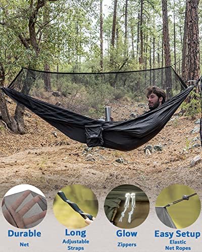 Hammock Camping with Rain Fly Tarp and Net, Portable Camping Hammock Double - Image 4