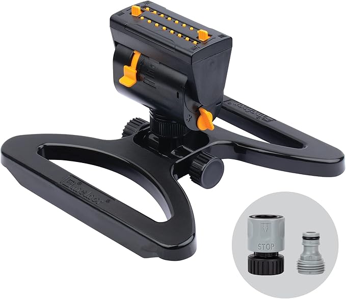 Eden 96122 6-Pattern Mobile Rotary Sprinkler Bundle with Melnor 65131AMZ Mini Oscillator Sprinkler, Waters Up to 80 ft. Diameter