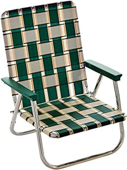 Lawn Chair USA Folding Aluminum Outdoor Patio Lawn Chair | Heavy-Duty Webbed Chairs for Camping Sports Beach Yard & Tailgating | Lightweight Portable | High Back Beach Chair-Charleston w/Green Arms