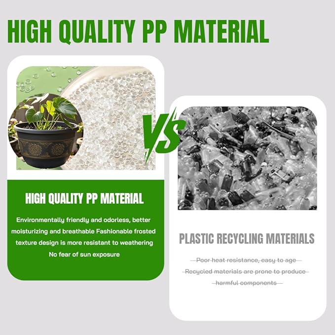 4 Pack 12 inch Plant Pots, Retro Pattern Planters with Drainage Holes and Saucer, Sturdy Plastic Garden Flower Pots for Indoor & Outdoor Plants