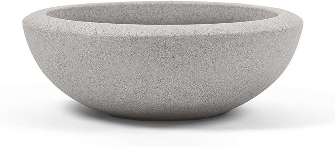 ARBORA 26" Santorini Bowl Polyresin Indoor and Outdoor Planter with Stone Blend Concrete Gray Finish - Durable, Weatherproof, Lightweight, Large Plant Pot for Patio, Garden, Deck, Entryway