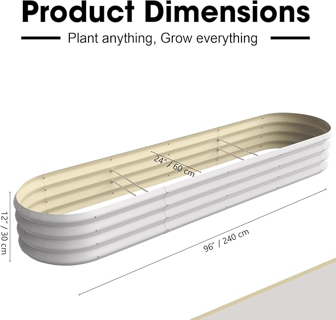 8x2x1ft Oval Galvanized Raised Garden Bed Outdoor 9-in-1 Large Metal Modular Planter Box Raised Beds for Gardening,Vegetables,Fruits,Flowers & Herbs (White)