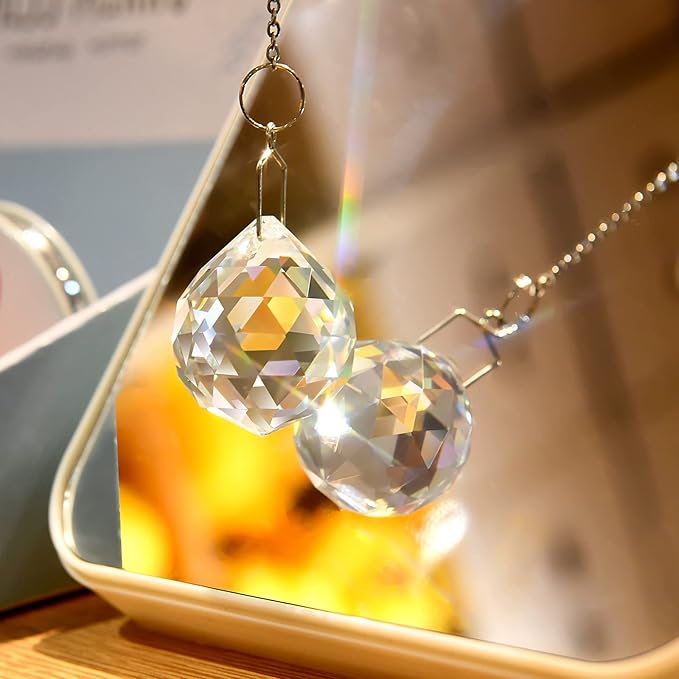 MerryNine 6 Pcs 30mm Clear Crystal Ball Prism Sun Shine Catcher Rainbow Pendants Maker, Hanging Crystals Prisms for Windows, for Feng Shui, for Gift (1.18"/30mm 6Pack)