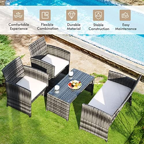 Goplus 4-Piece Rattan Patio Furniture Set, Outdoor Wicker Conversation Sofa - Image 2