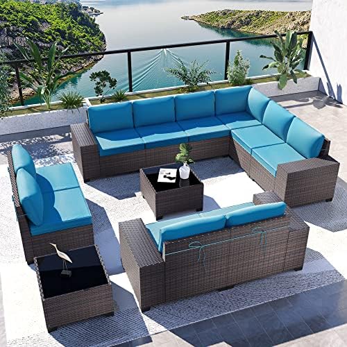 12 Piece Patio Furniture Set, Outdoor Wicker Sectional Sofa by KULLAVIK