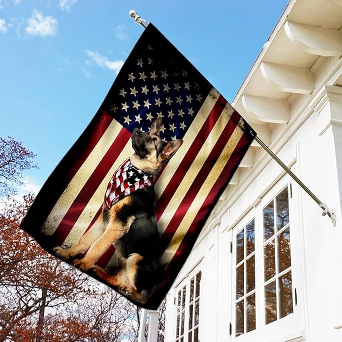 FLAGWIX German Shepherd Dogs Double Sided Flag - Patriot American Dog Flags - Decorations For Home, Outside, Patriotic House Flag 30x40 Heavy Duty Canvas, Decorative Indoor Outdoor Flag