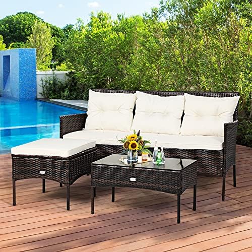 Tangkula 3 Pieces Patio Conversation Set, Outdoor PE Rattan Wicker Furniture - Image 3