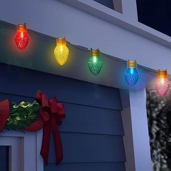 16FT Jumbo Christmas Lights,C7 Jumbo Xmas String Light Christmas Outdoor Decorations Lights with 10 Large Diamond Pattern Multicolor Bulb for Holiday Home Roof Yard Garden Decorations