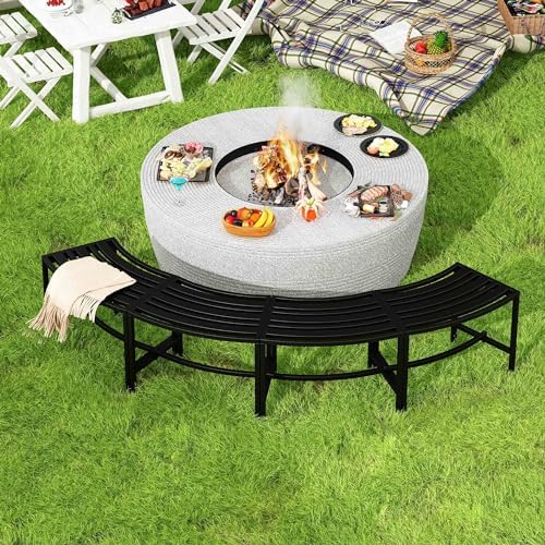 Metal Outdoor Curved Fire Pit Bench Set of 4, Fire Pit Seating Waterproof - Image 5