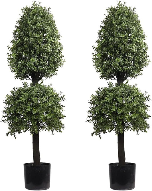 4ft Artificial Topiary Trees Boxwood Ball Shape Fake Trees Porch Decor, Outdoor Plants 2Pack