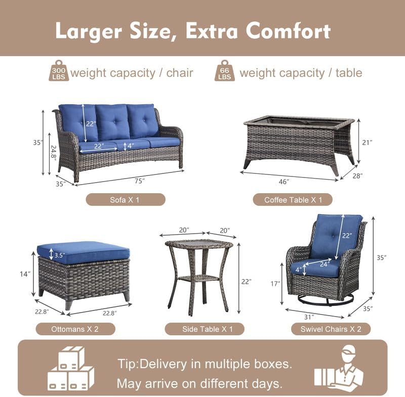 7 Piece Grey Wicker Patio Furniture Set, Rattan Outdoor Furniture - Image 2