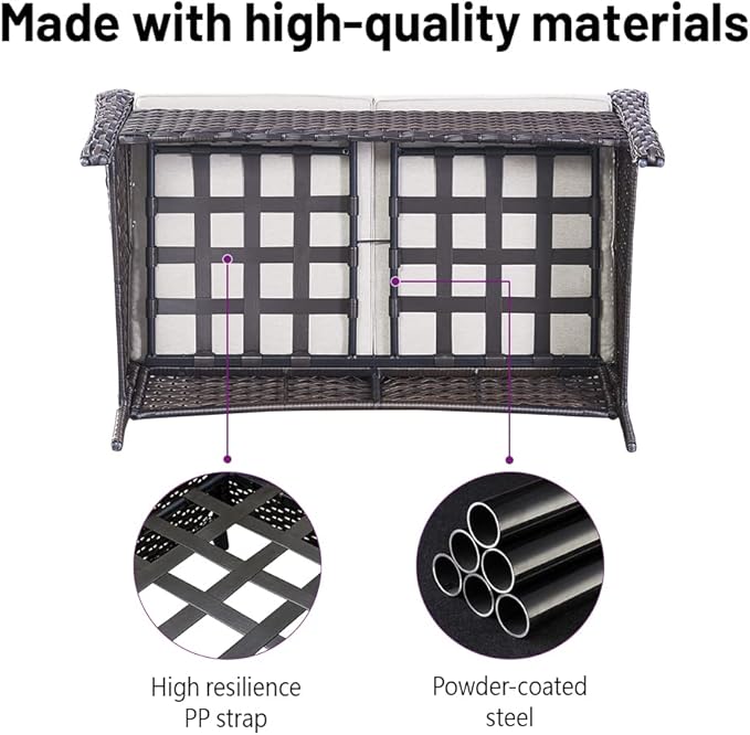 5 Piece Outdoor Patio Furniture Set - Wicker Furniture Patio Conversation Set, Outdoor Swivel Rocker Chairs with Loveseat Sofa and 2 Ottomans for Small Space, Beige Cushion