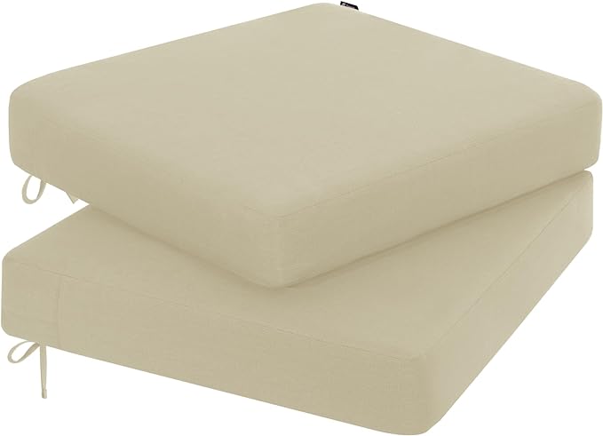Favoyard Outdoor Chair Cushion 18.5 x 16 x 3 Inch Rainproof & 3-Year Fade Resistant Patio Furniture Cushions with Removable Cover and Adjustable Ties for Garden Sofa Couch Pads Set of 2, Beige