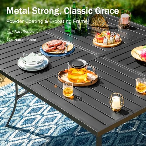 9pc Patio Dining Set, 57.5" Square Metal Table, 8 Rattan Chairs - Image 5