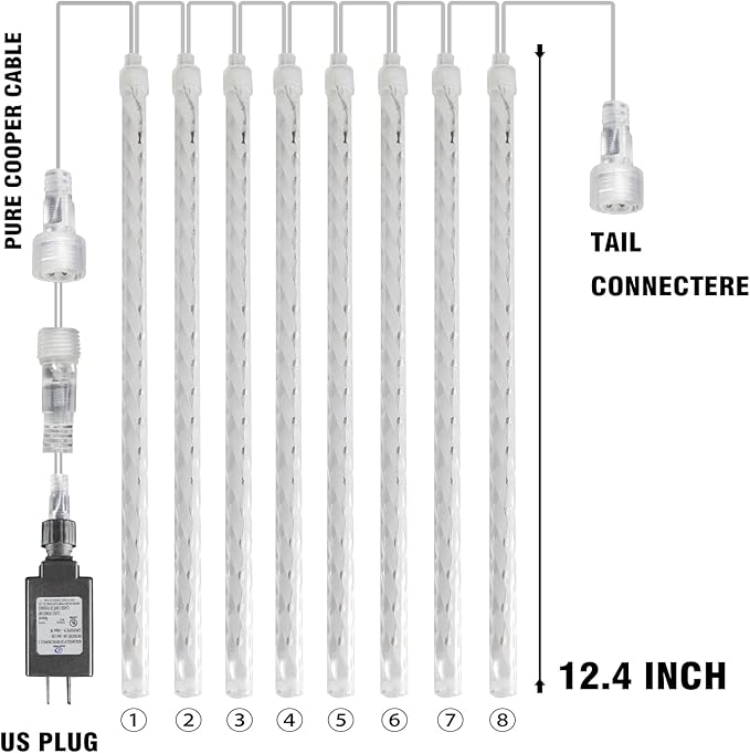 Dazzle Bright Christmas Lights Outdoor, 288LED Meteor Shower Rain Lights 12 Inch 8 Tubes, Waterproof Plug in Falling Icicle Light Christmas Decorations for Xmas Tree Yard House Decor (Blue)