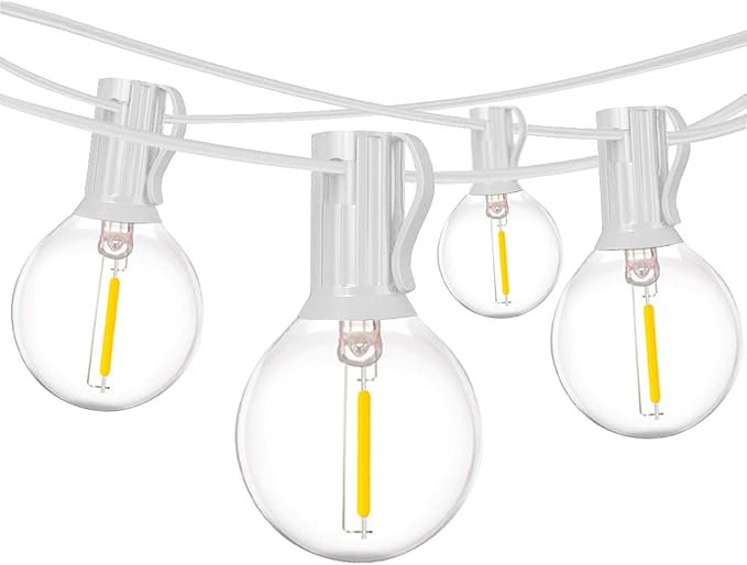 25Ft G40 Outdoor Patio String Lights,LED Bistro String Light with 27 Clear Shatterproof Bulbs(2 Spare),Decorative String Lights for Patio Garden Backyard Cafe Party Wedding Christmas,White Wire