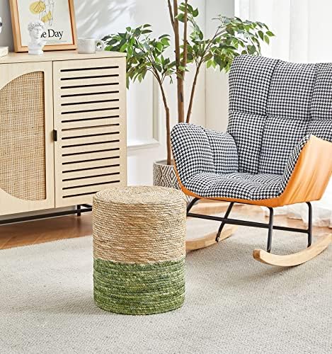 2PC 14" Pouf Ottomans Natural Grass Footstool Handmade Boho Decorative Seat - Image 4