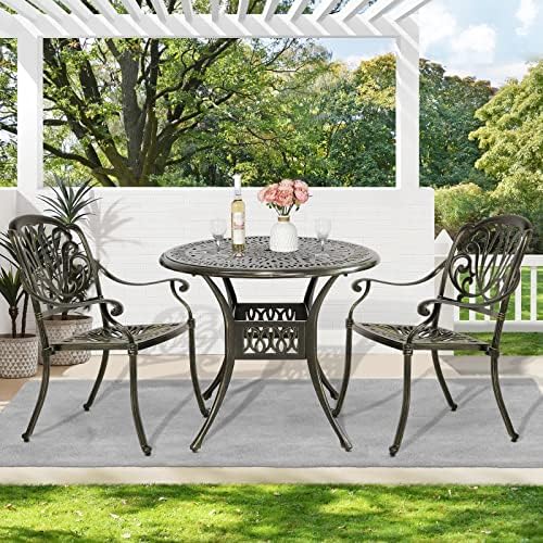 3 Piece Patio Bistro Set, Outdoor All-Weather Cast Aluminum Dining Furniture - Image 7