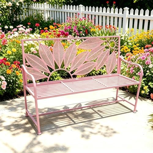 Metal Outdoor Garden Bench, 42.5" 2-3 Seater Patio Bench by Unknown