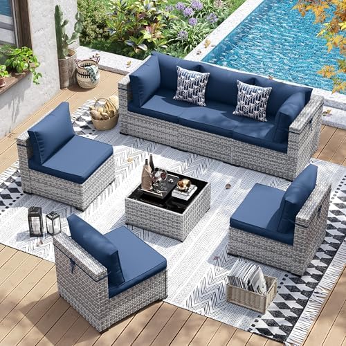 UDPATIO Patio Furniture Set, 7 Pieces PE Wicker Sectional Sofa by UDPATIO
