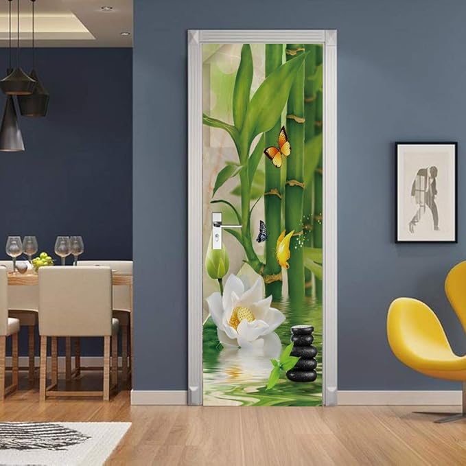 3D Door Stickers - Bamboo - Wallpaper Self-Adhesive Decals - Removable PVC Waterproof - Bedroom/Living Room - 34.6" x 78.7"