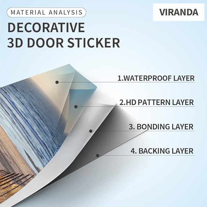 Door Wallpaper Self-Adhesive Door Poster 3D Door Picture - Path into The Sea - Door Film Photo Wallpaper Premium PVC Waterproof Door Sticker Wall Sticker for Bedroom Living Room Door Decoration