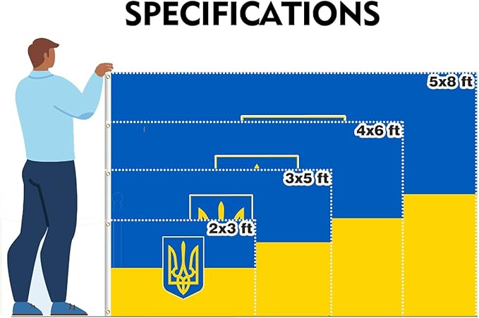 Ukraine Trident Flag 3x5FT Ukrainian Coat of Arms National Polyester Banner With 2 Grommets Fade Resistant Vivid Color For Patriotic Festival Events Party Decoration