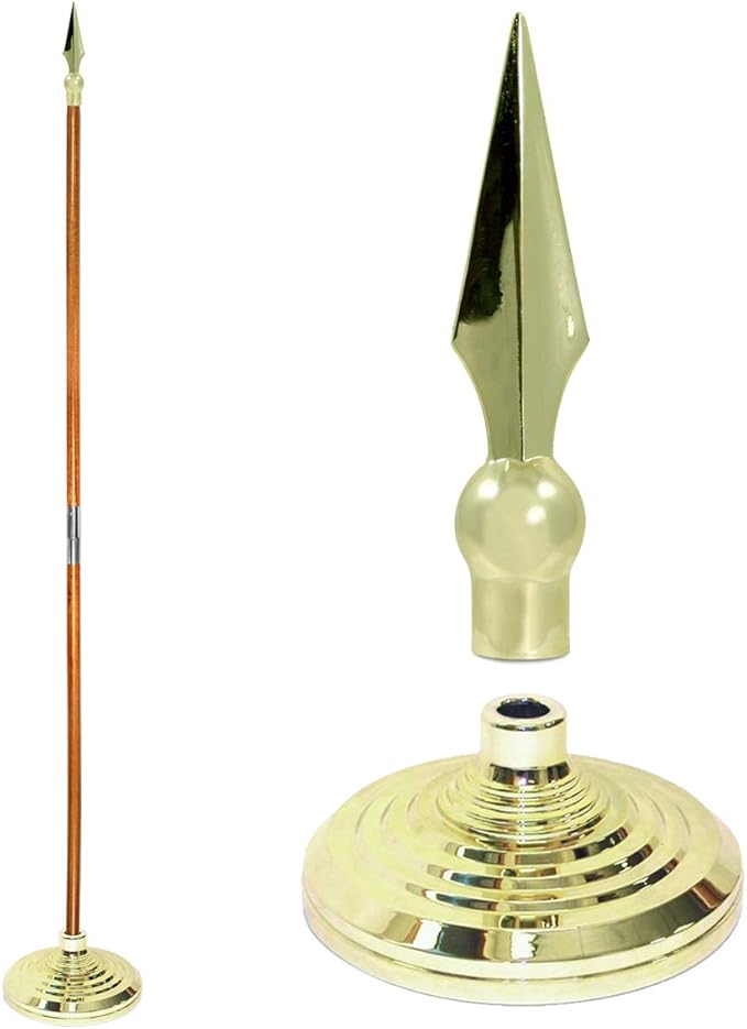 Super Tough Indoor Flag Pole kit 8ft - Metal Spear - Gold Texture Base - Aluminum Flagpole with Brass Finish - Heavy Duty Inside House Flagstaff - Interior Shaft and Stand - No Ensign Included