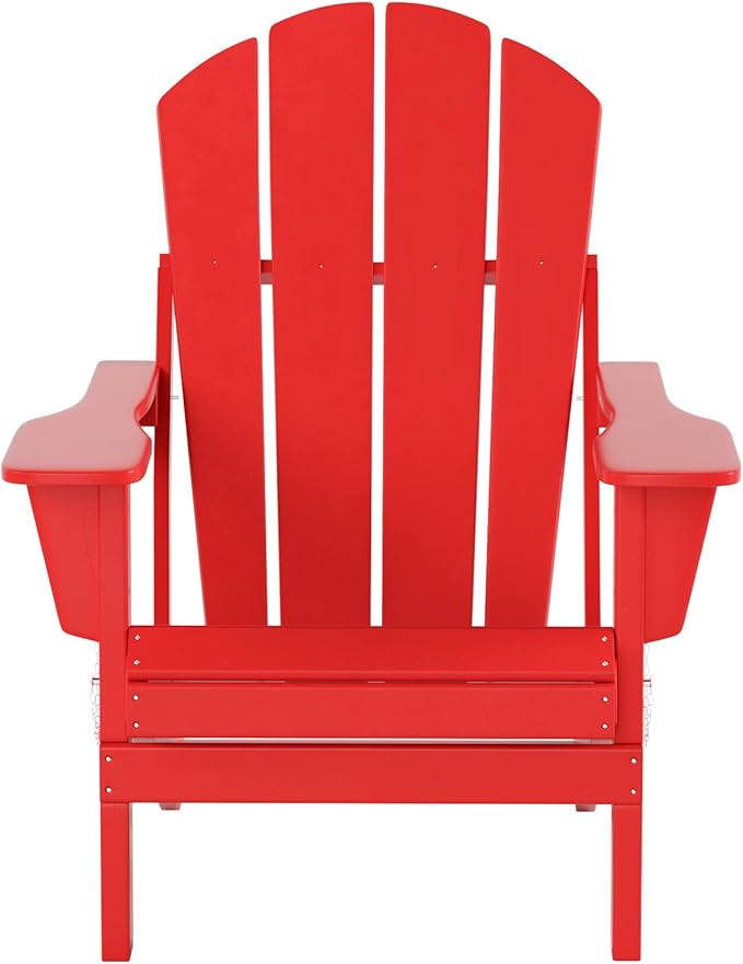 WO Home Furniture Adirondack Chairs Table Set of 3 PCS Outdoor Folding Chairs Coffee Table Weather/UV Resistant for Lawn, Garden, Bon Fire, Balcony (Red)