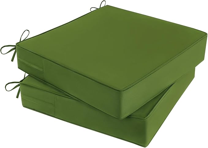Outdoor Chair Cushions Set of 2 for Patio Furniture 18.5x16x3 Inch Waterproof Patio Chair Cushion 3 Year Color Fastness Rectangle Elastic Foam Garden Couch Pads with Ties and Handle,Green