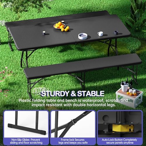 VSOAEIL 6 Foot Folding Bench 2 Pack, Foldable Plastic Bench Indoor Outdoor - Image 5
