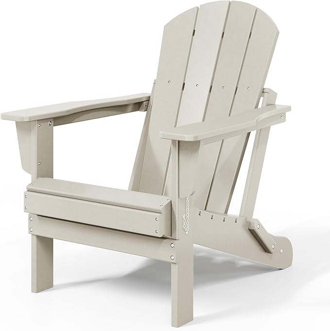 Westin Outdoors Laguna WO Outdoor Adirondack Folding Patio Chairs 8 PCS Set Retro Beach Aesthetic for Backyard, Lawn, Patio, Deck, Garden, Weather Resistant Polyethylene Plastic Lounger (Sand)
