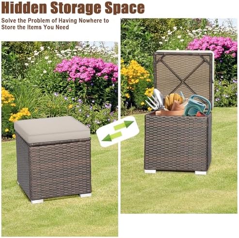 RELAX4LIFE Wicker Outdoor Storage Ottoman, 2-Piece Rattan Footstool w/Removable - Image 5