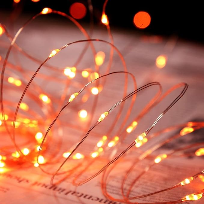 QITONG 4 Pack Orange Solar Fairy Lights, Each 33ft 100 LED Solar Christmas Lights Outdoor Waterproof, 8 Modes Christmas String Lights