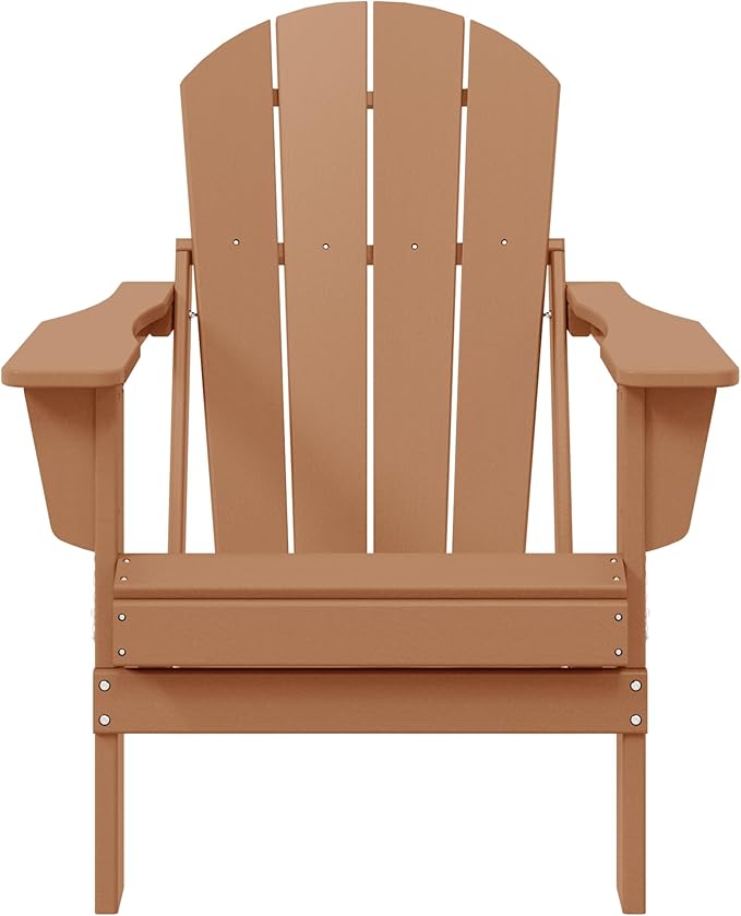 Westin Outdoors Laguna WO Outdoor Adirondack Folding Patio Chairs 8 PCS Set Retro Beach Aesthetic for Backyard, Lawn, Patio, Deck, Garden, Weather Resistant Polyethylene Plastic Lounger (Teak)