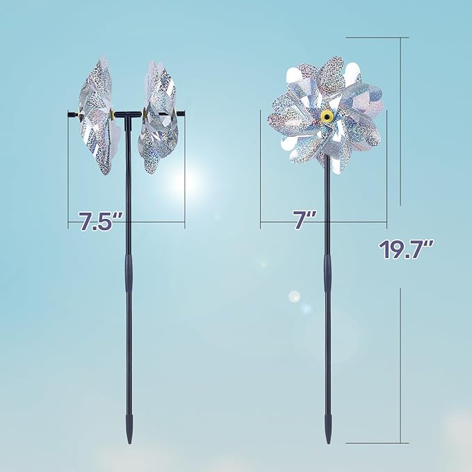 BATTIFE 6 Sets Pinwheels for Yard and Garden, Double Sides Reflective Bird Deterrent Pinwheel, Large Silver Outdoor Sparkly Wind Spinner, Pin Wheels for Lawn and Patio…