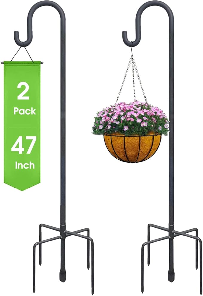 Highpro Shepherd Hook for Outdoor 47 Inch Bird Feeder Hanger Heavy Duty for Hummingbird Feeder Hanger Stand with 5-Prong Base for Lanterns, Wedding (2 Packs)