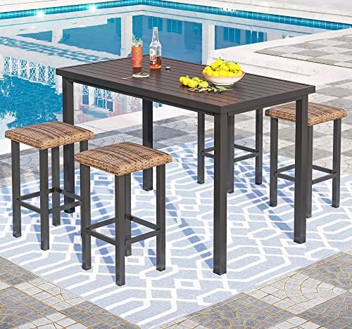 PHI VILLA 5 Piece Outdoor Patio Bar Set, Bar Height - Image 7